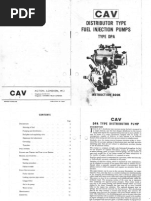Lucas Cav Dpa Injection Pump Instruction Book Pump Valve