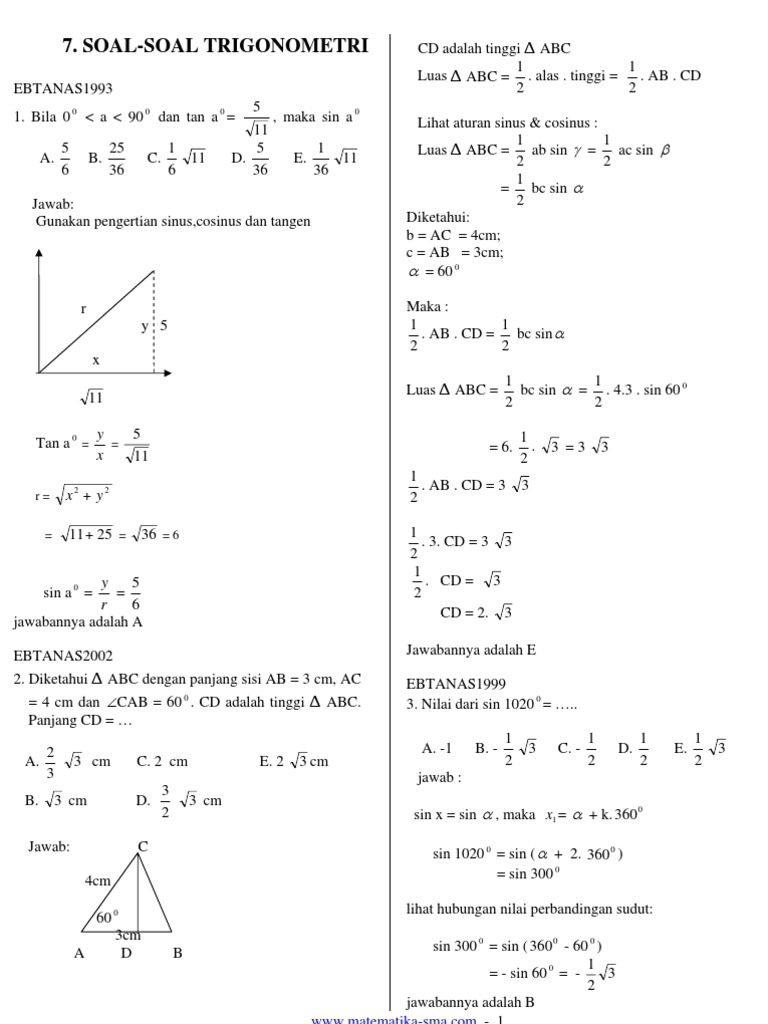 Soal Latihan Materi Trigonometri Kelas X