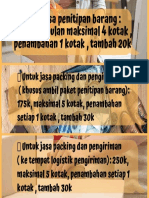 Untuk Jasa Penitipan Barang: 150k Perbulan Maksimal 4 Kotak, Penambahan 1 Kotak, Tambah 20k