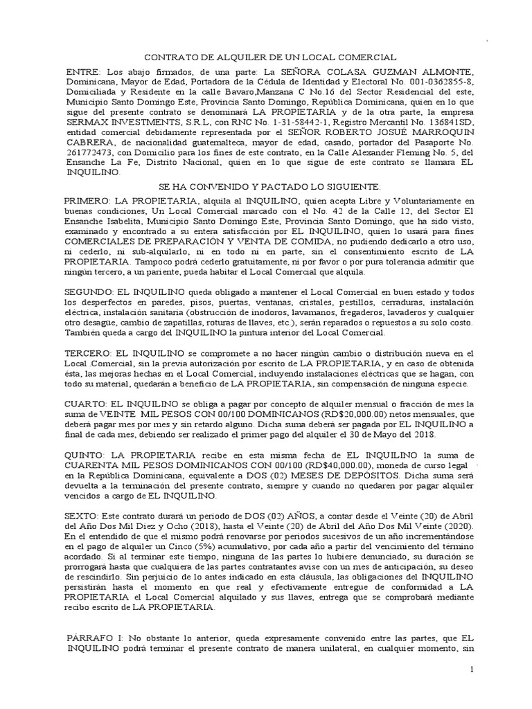 Contrato de Alquiler Local Isabelita PDF República Dominicana