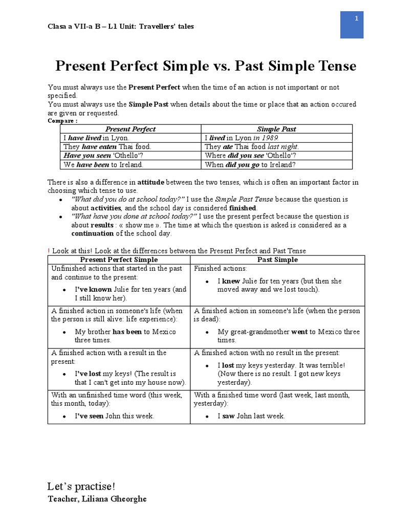 Present Perfect vs. Past Simple Guide | PDF | Grammatical Tense ...