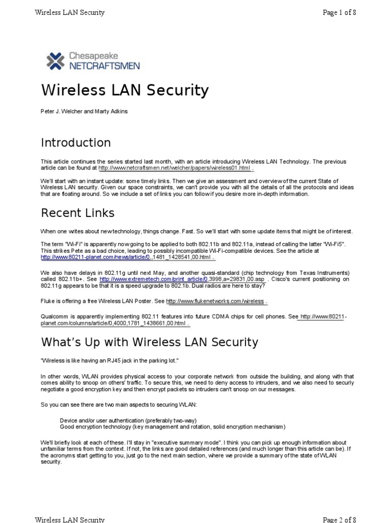 Wireless LAN Security | PDF | Wireless Access Point | Security Engineering