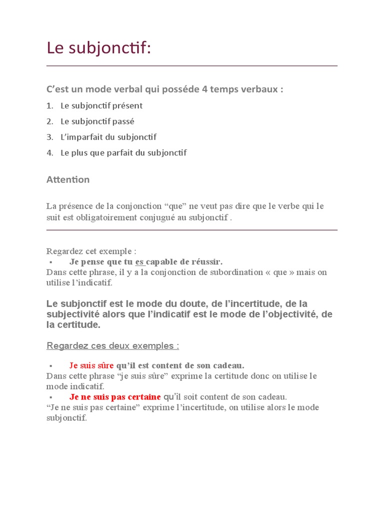 Comprendre le mode subjonctif en français | PDF | Phrase | Verbe