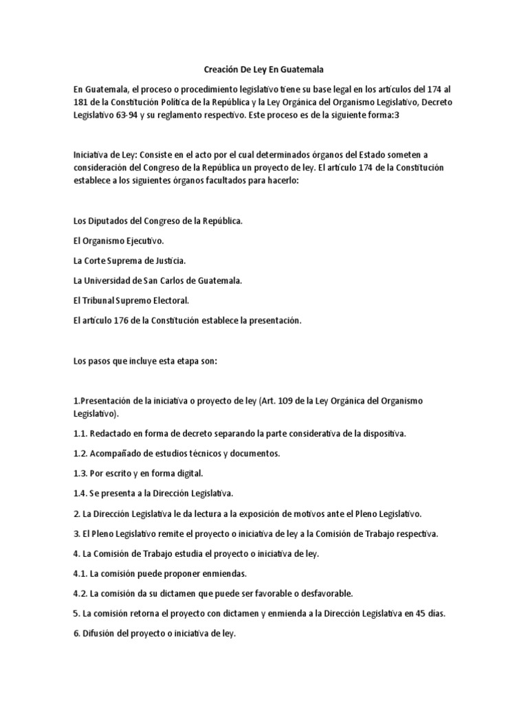 Creación de Ley en Guatemala PDF Gobierno Justicia