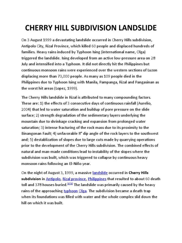 Cherry Hill Subdivision Landslide PDF Landslide Earthquakes