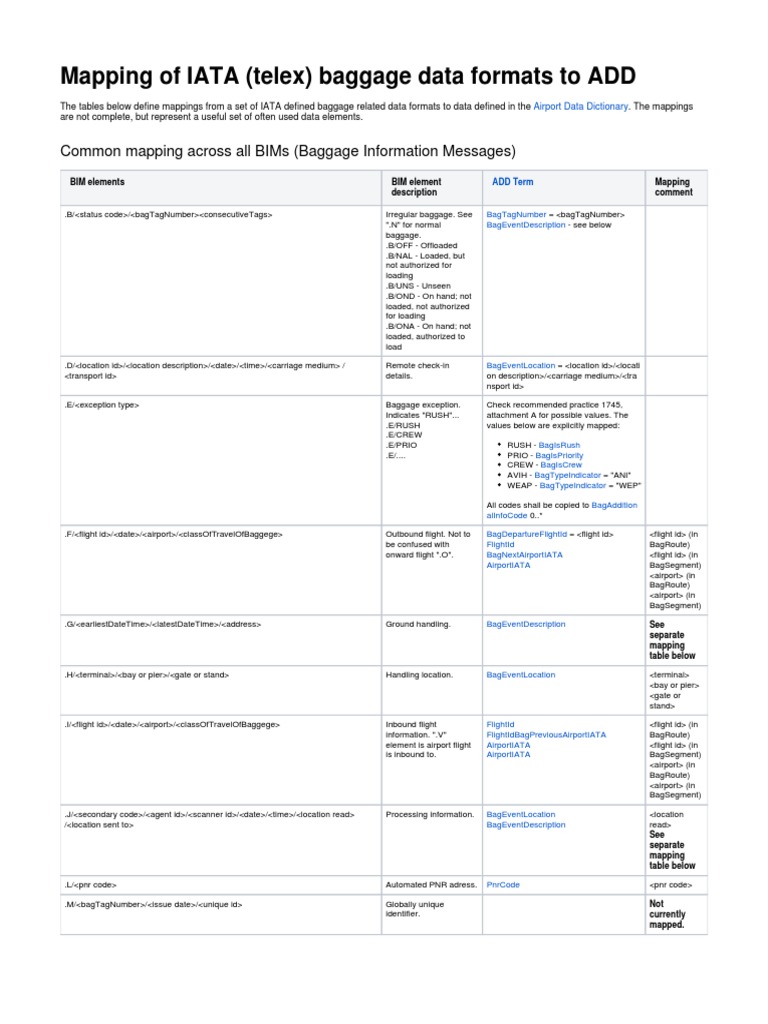 IATA Baggage Data Format Mappings | PDF | Aviation | Computer Data