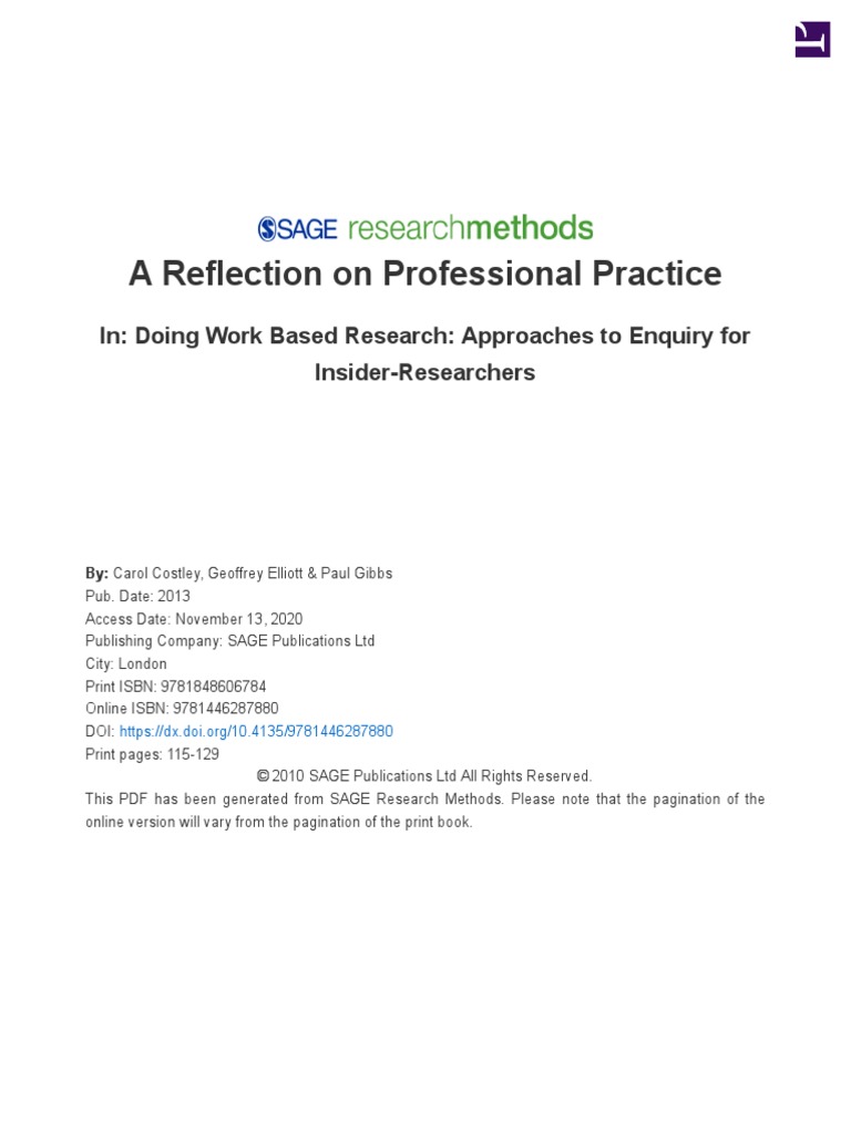 A Reflection On Professional Practice: In: Doing Work Based Research ...