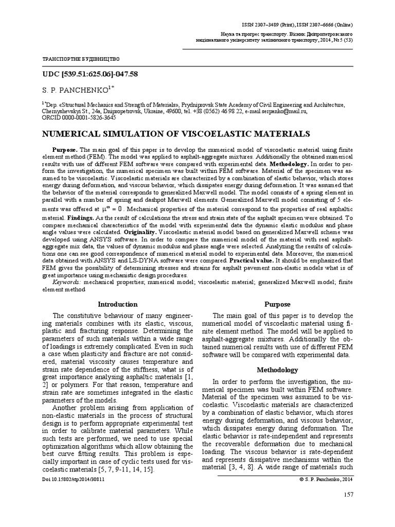 Numerical Simulation of Viscoelastic Materials | PDF | Viscoelasticity ...