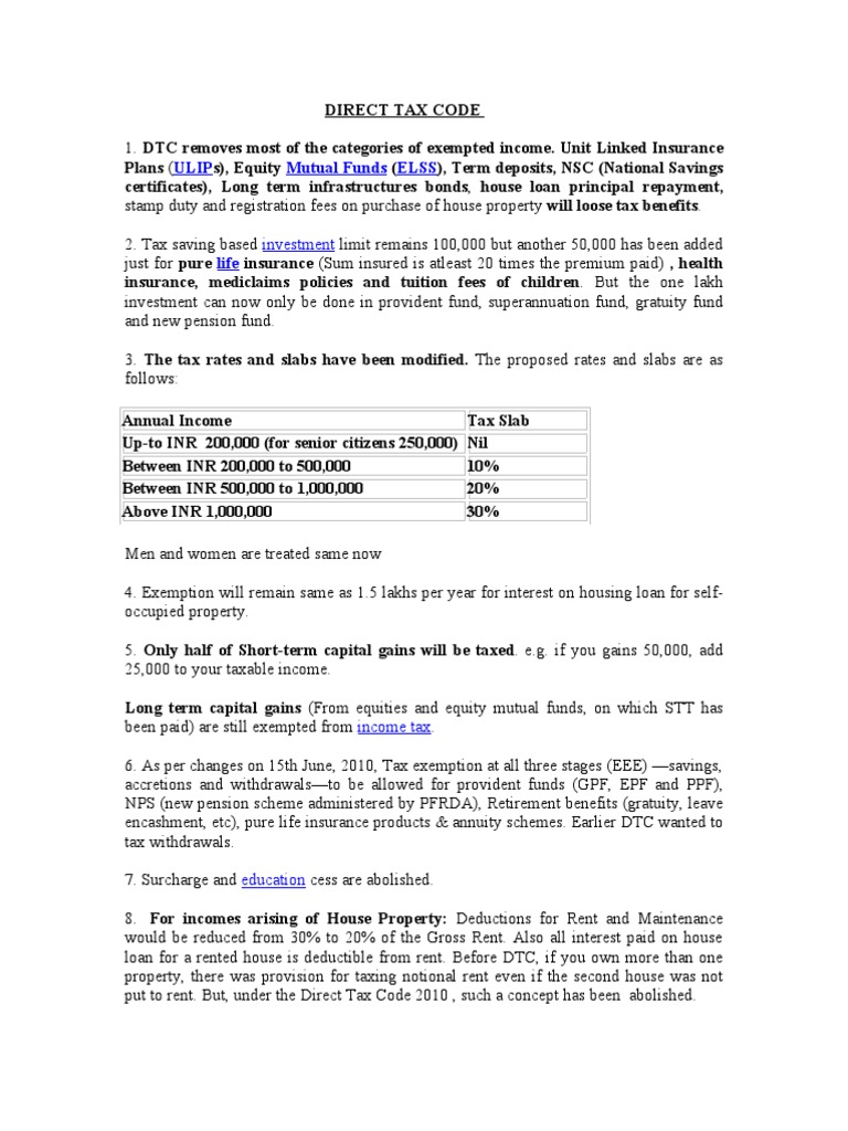 Direct Tax Code Download Free PDF Capital Gains Tax Taxes