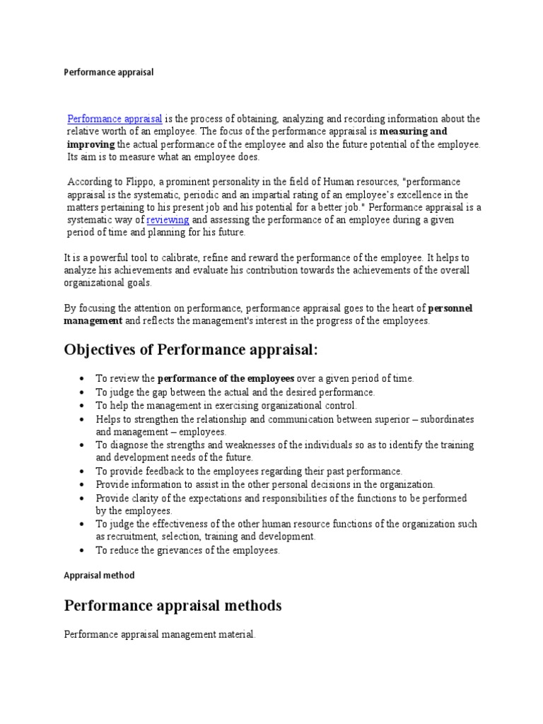 Objectives of Performance Appraisal | PDF | Performance Appraisal ...
