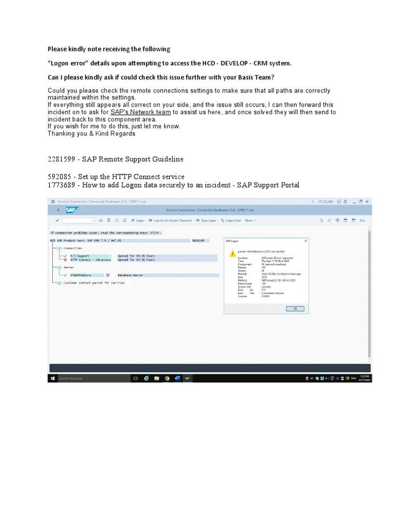 SAP Remote Support Guideline 592085 - Set Up The HTTP Connect Service ...