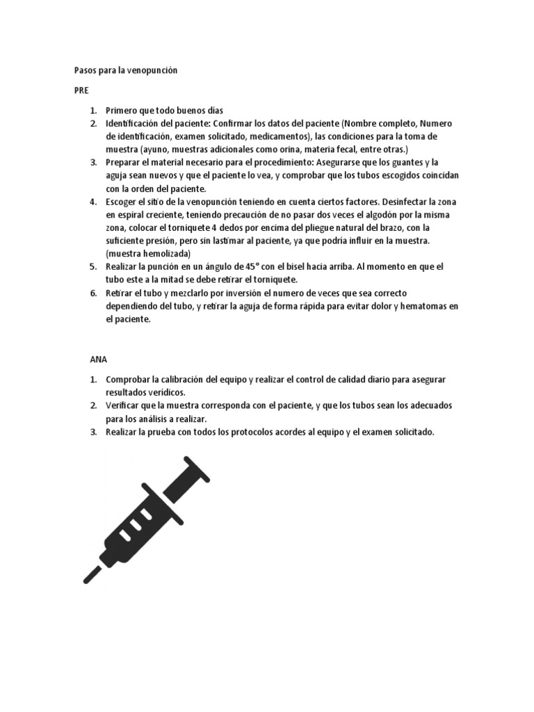 Pasos para La Venopunción | PDF