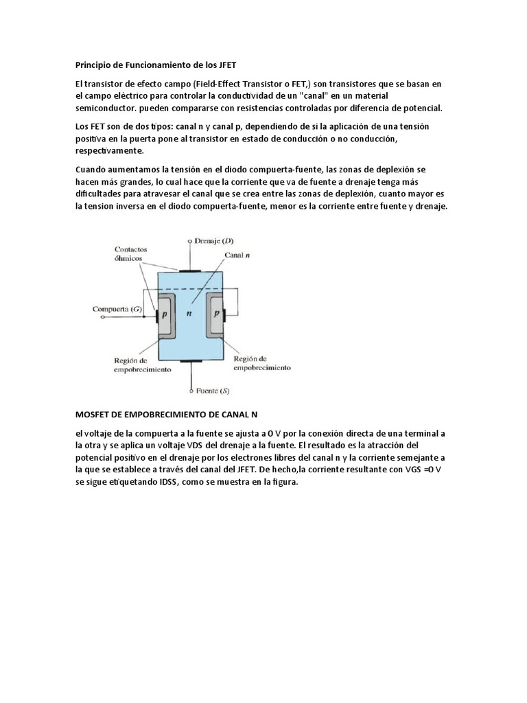 Principio de Funcionamiento de Los JFET PDF Mosfet Transistor