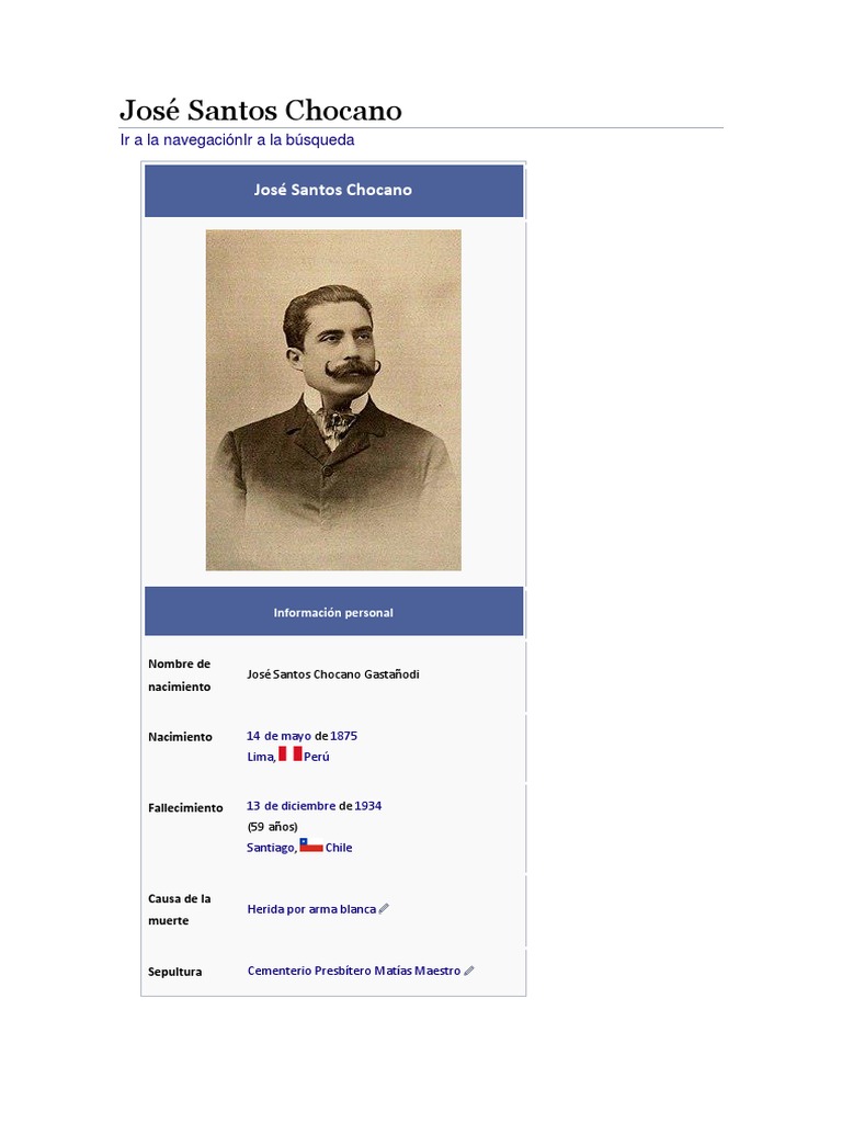 Biografía de José Santos Chocano | PDF | Poesía