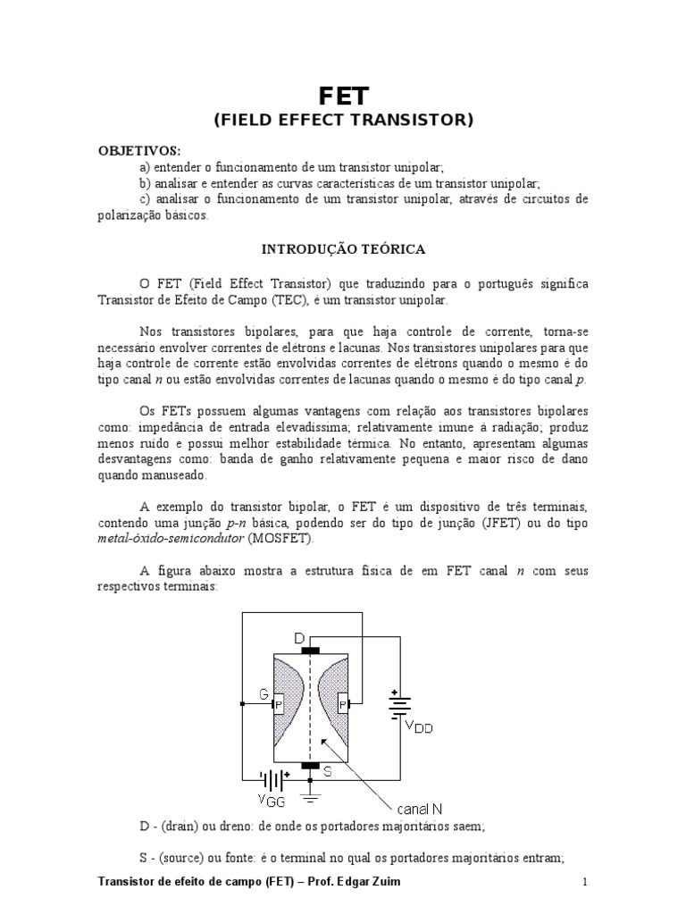 FET Transistor de efeito de campo características e funcionamento PDF Transistor de