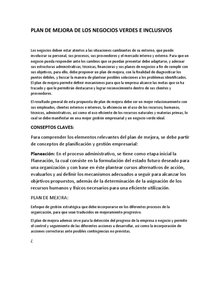Plan de Mejora para Negocios Verdes | PDF