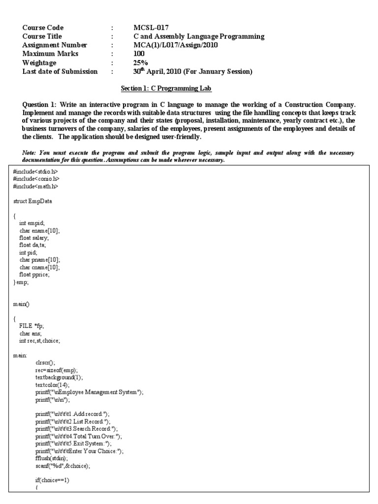MCA C & Assembly Programming Lab | PDF | Binary Coded Decimal | String ...