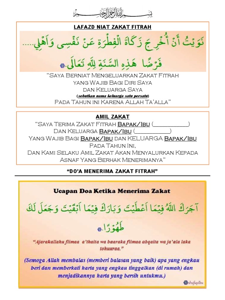 Lafadz Niat Bayar Zakat Fitrah