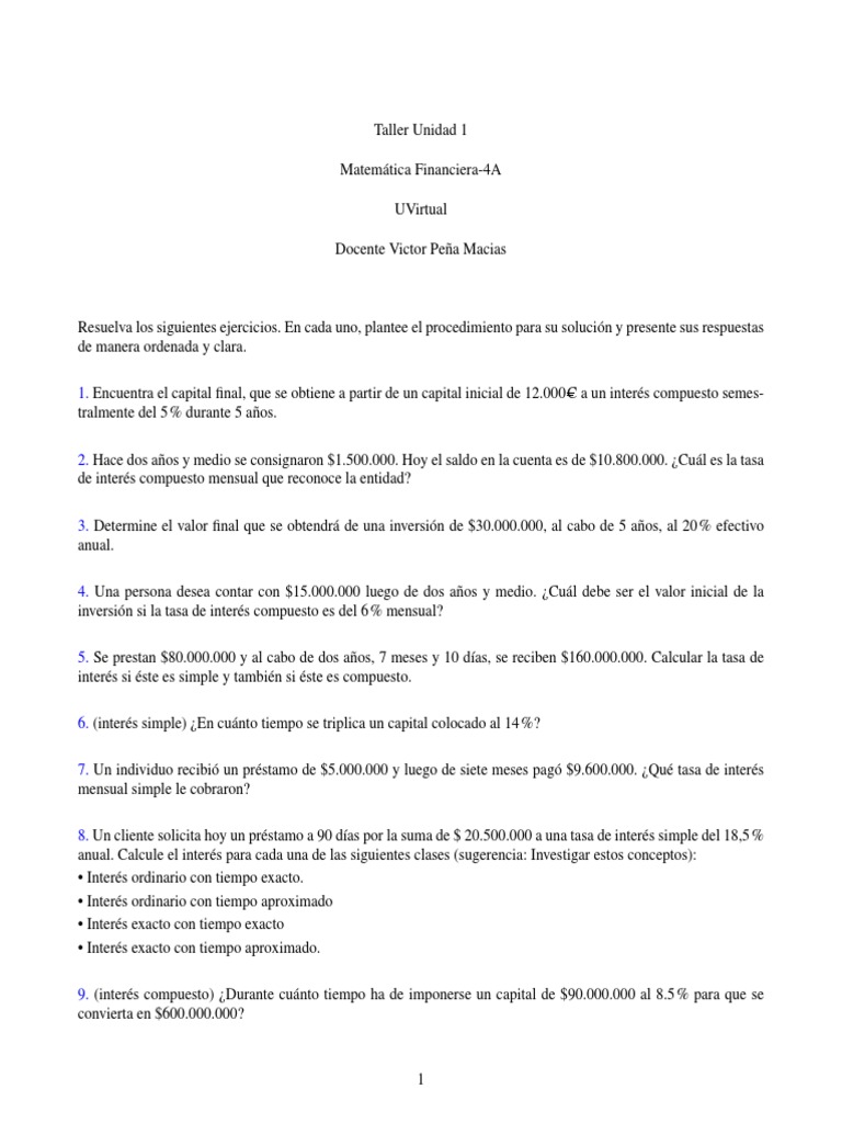 Ejercicios de Matemática Financiera 4A | PDF | Tasas de interés | Interés