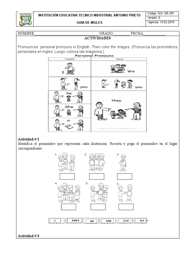 GUIA INGLÉS CUARTO GRADO | PDF