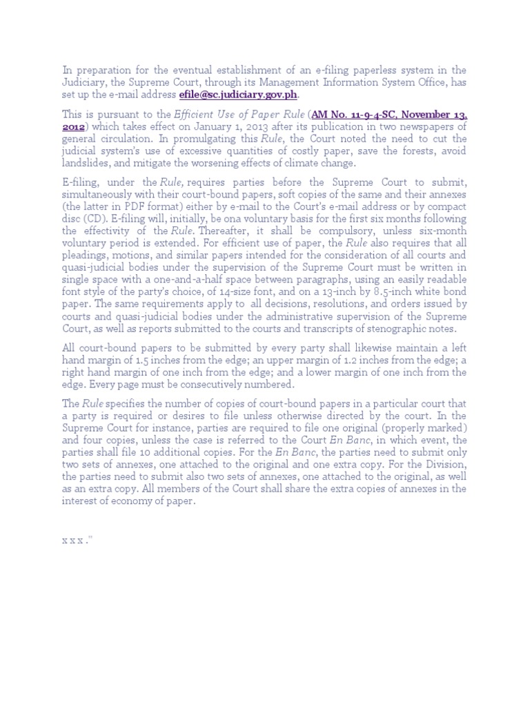 Efficient Use of Paper Rule Issued by The Supreme Court of The