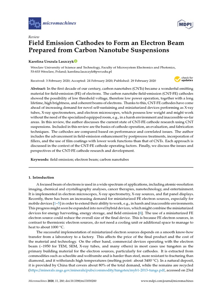 Field Emission Cathodes To Form An Electron Beam Prepared From Carbon ...