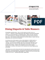 Etiquette Essentials Dining Etiquette Handout Quiz PDF