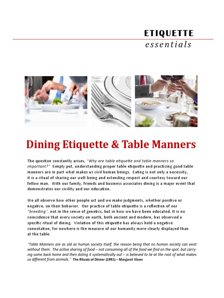 Etiquette Essentials Dining Etiquette Handout Quiz PDF PDF