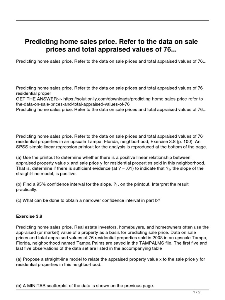 Predicting Home Sales Price Refer To The Data On Sale Prices and Total