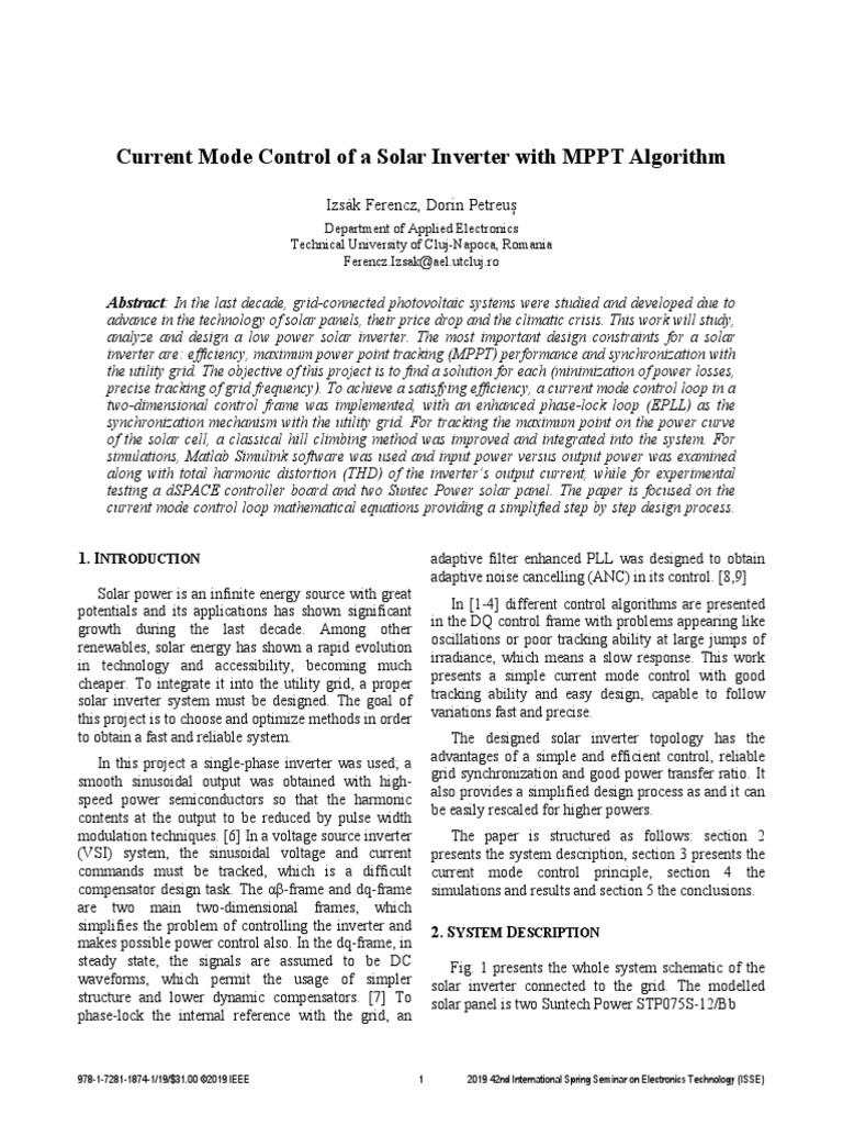 Current Mode Control of A Solar Inverter With MPPT ADOPTIVE Algorithm ...