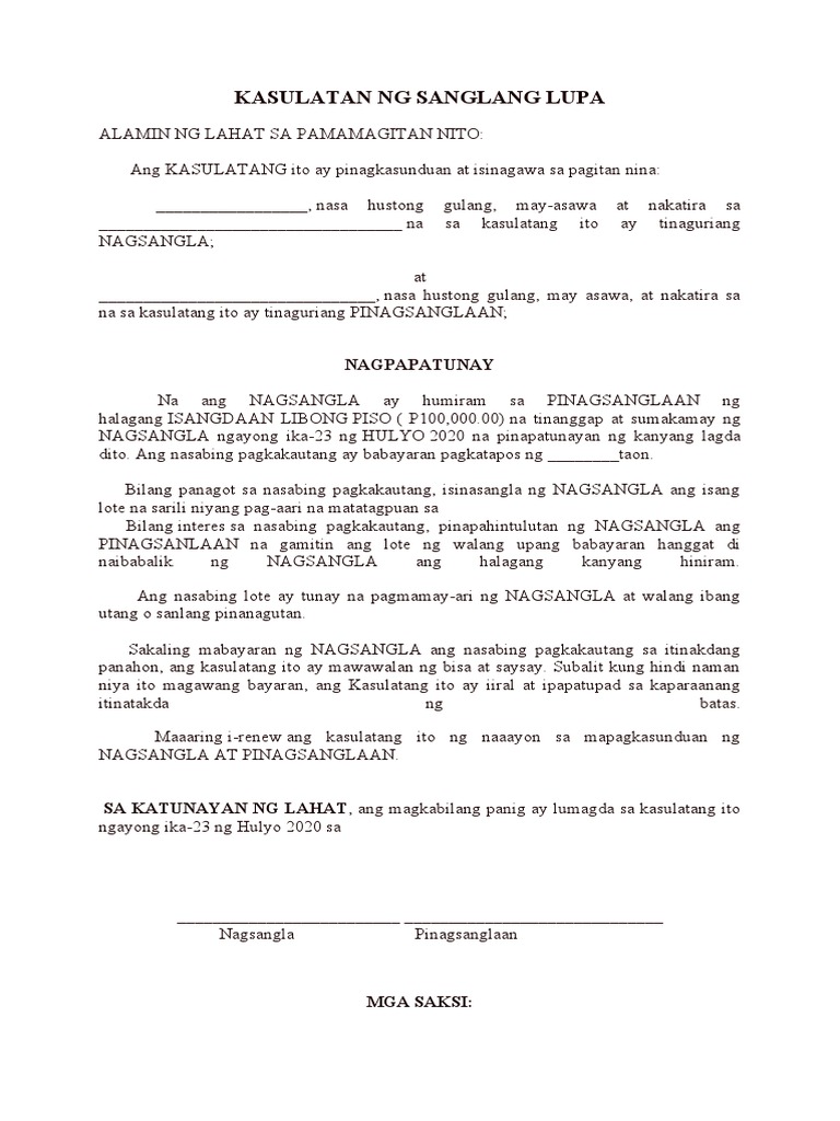 Kasulatan NG Sanglang Lupa1 | PDF