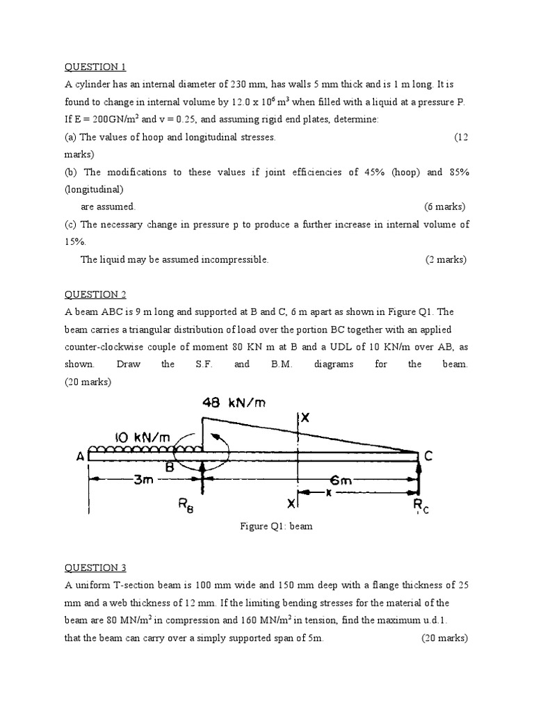Strength of Materials Exam Questions 2024 | PDF | Stress (Mechanics ...
