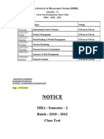 Notice: MBA: Semester - 2 Batch: 2010 - 2012 Class Test