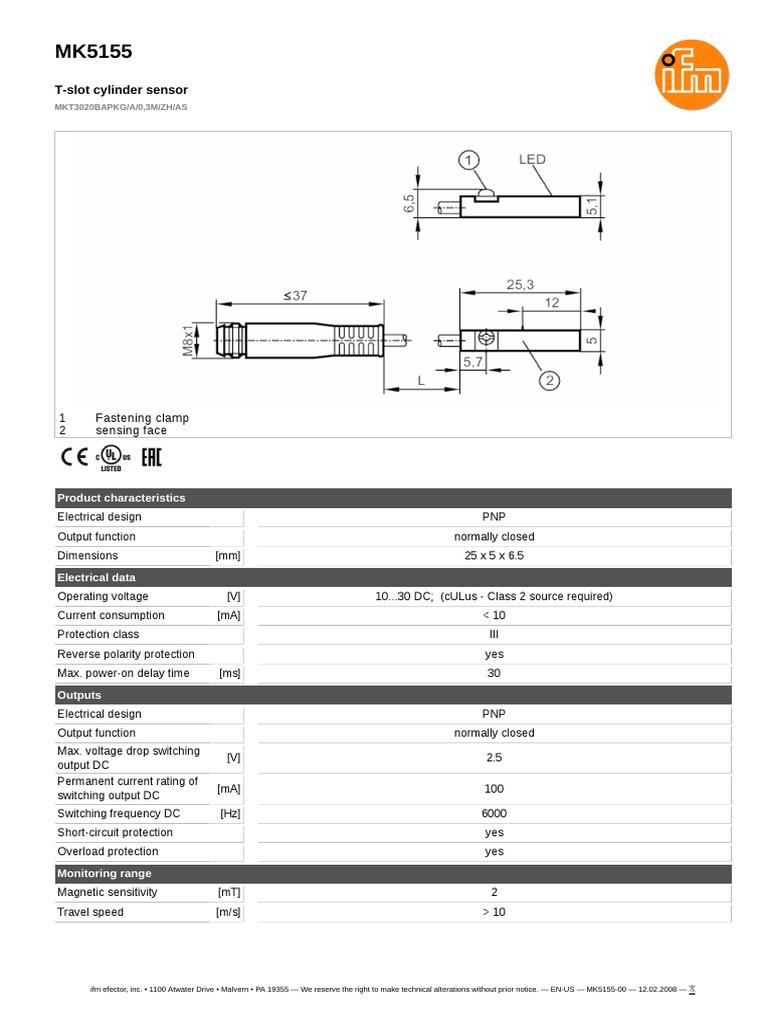 T-Slot Cylinder Sensor: 1 Fastening Clamp 2 Sensing Face | PDF ...