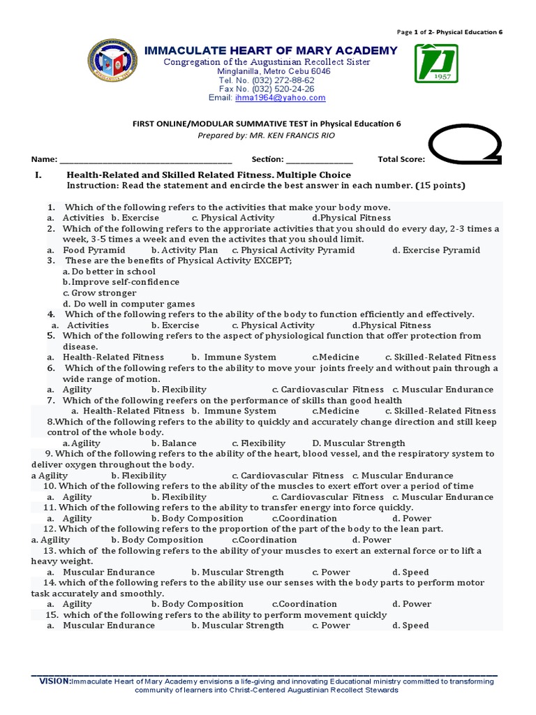 Grade 6 PE PDF Flexibility (Anatomy) Physical Fitness