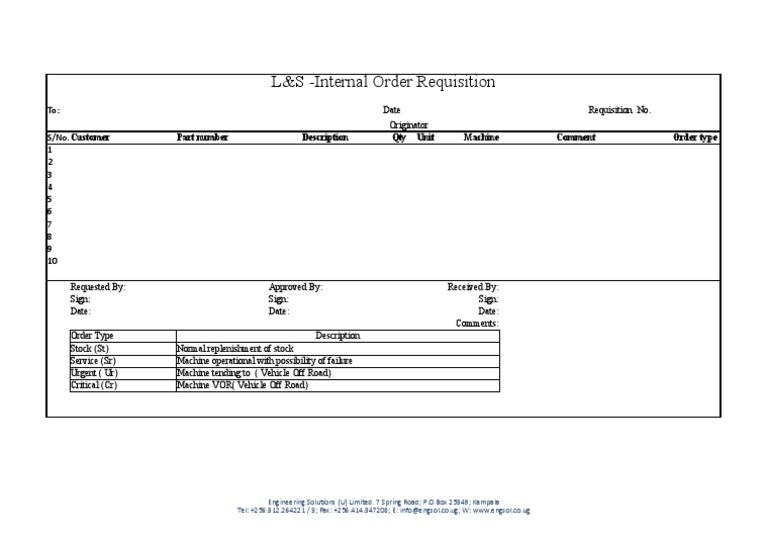 Internal Order Requisition Form | PDF