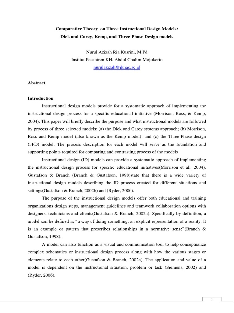 Comparative Analysis of Kemp's Model | PDF | Instructional Design ...