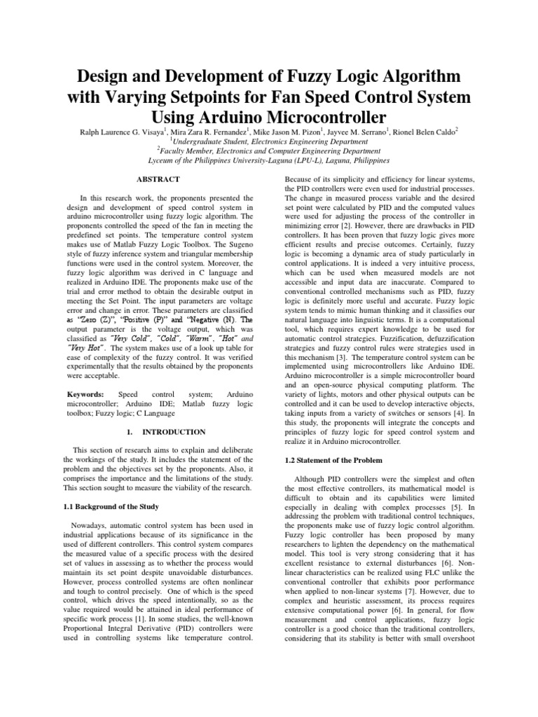 Fuzzy Logic Fan Speed Control with Arduino | PDF | Control System ...