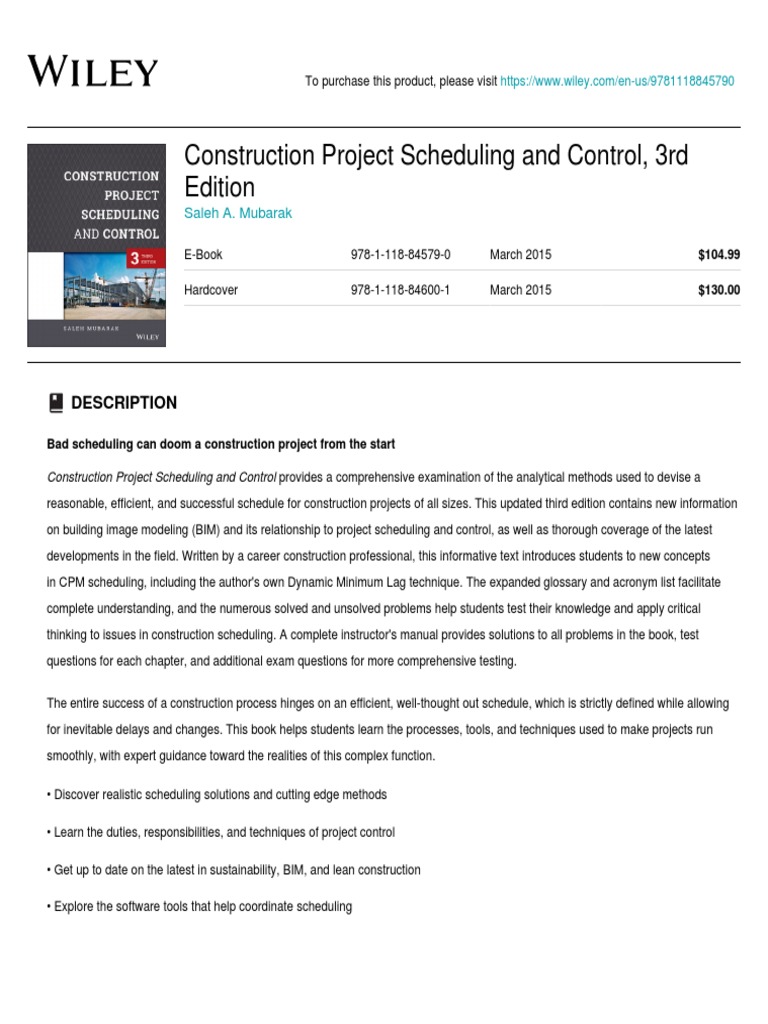 Wiley - Construction Project Scheduling and Control, 3rd Edition - 978 ...