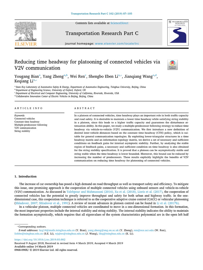 Reducing Time Headway For Platooning of Connected Vehicles Via V2V ...