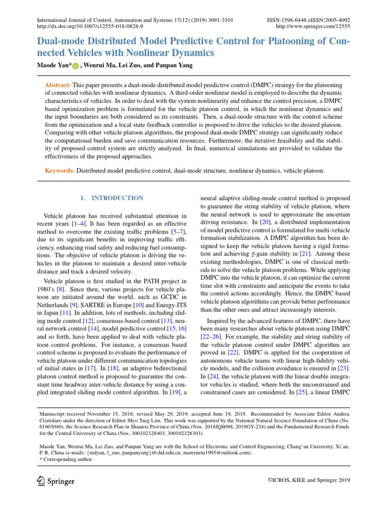 Dual-Mode Distributed Model Predictive Control For Platooning of Con ...