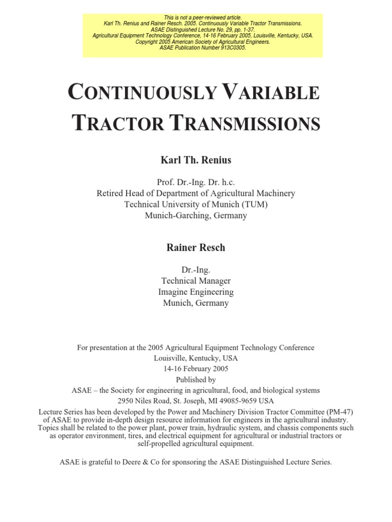 03 - Continuously Variable Tractor Transmissions | PDF | Transmission ...