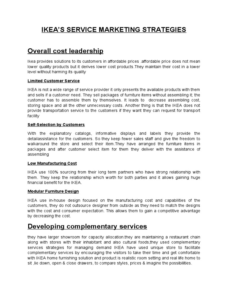IKEA Service Marketing Strategy | PDF | Retail | Outsourcing