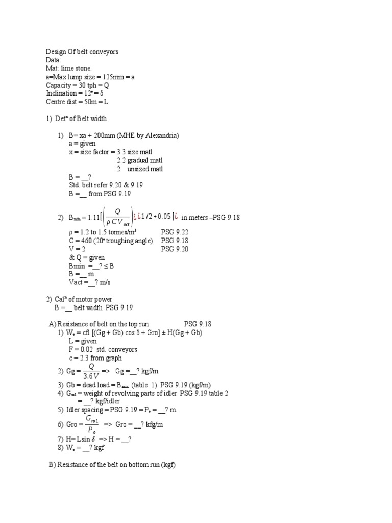 Belt Conveyor Design Calculations | PDF | Belt (Mechanical) | Mechanics