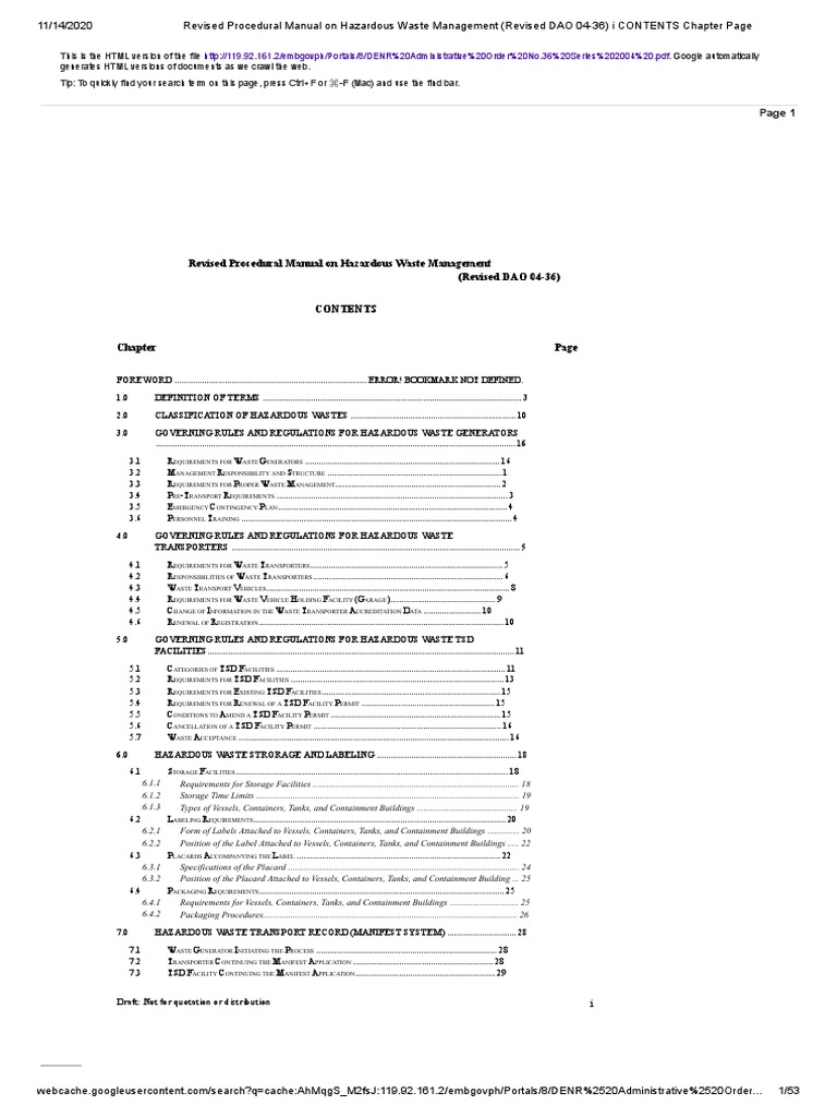 Revised Procedural Manual On Hazardous Waste Management (Revised DAO 04