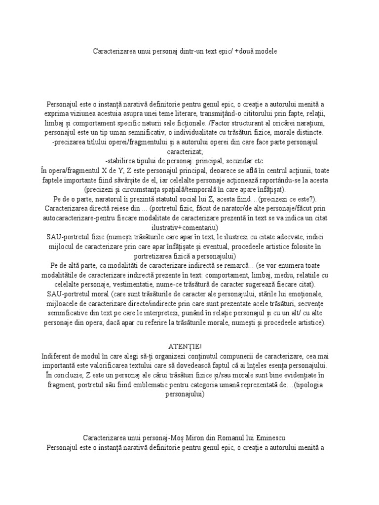 Model Caracterizare Personaj | PDF
