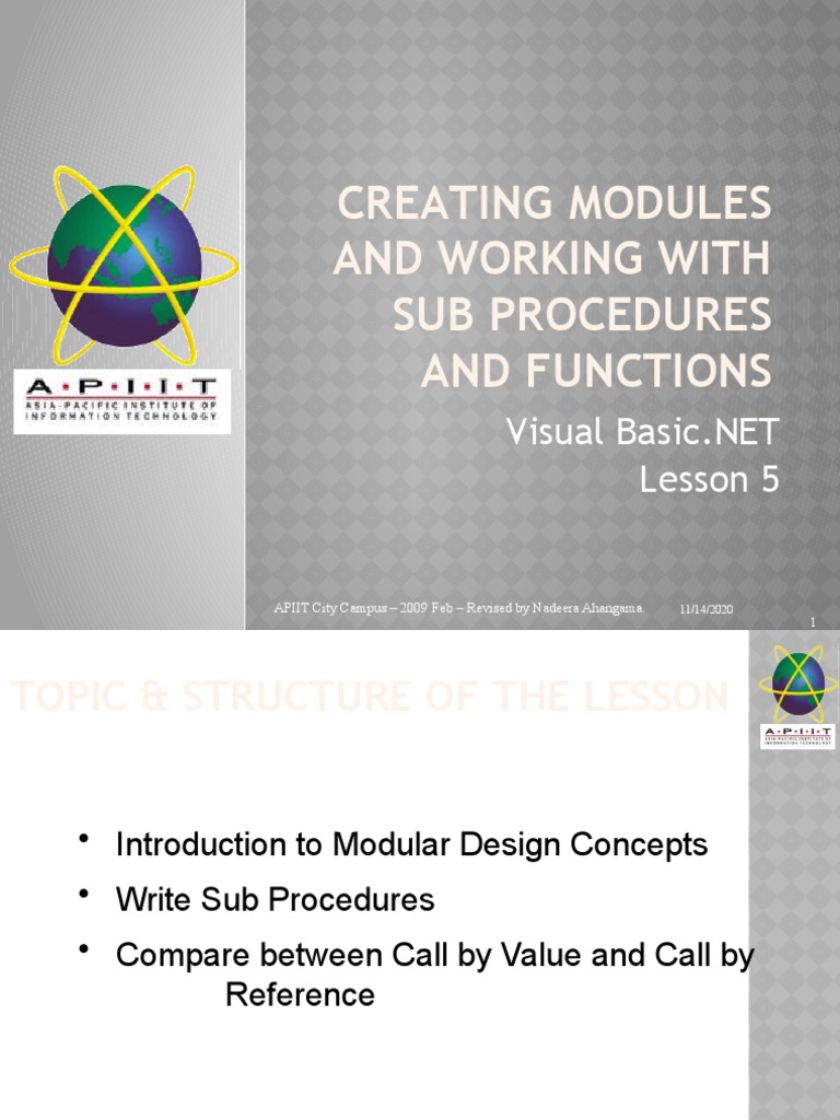 VB.NET Modular Design & Sub Procedures | PDF | Parameter (Computer ...
