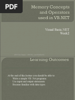 Memory Concepts and Operators Used in VB