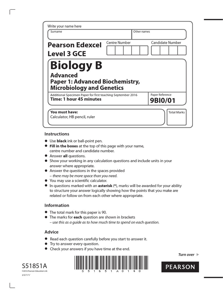 Biology B - Paper 1 (9BI0 - 01) | PDF | Biology | Organisms