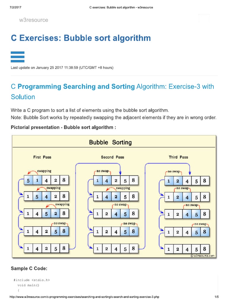 C Exercises - Bubble Sort Algorithm - W3resource | PDF